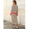 image:imageANRABESS Women 2 Piece Striped Sweater Skirt Set  Cozy Knit Matching Outfit Crew Neck Long Sleeve Top Midi Pencil Skirt Fall Winter Clothes for Work Casual Outing TravelKhaki Black Red