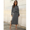 image:imageANRABESS Women 2 Piece Striped Sweater Skirt Set  Cozy Knit Matching Outfit Crew Neck Long Sleeve Top Midi Pencil Skirt Fall Winter Clothes for Work Casual Outing TravelWhite Black