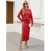 image:imageANRABESS Women 2 Piece Striped Sweater Skirt Set  Cozy Knit Matching Outfit Crew Neck Long Sleeve Top Midi Pencil Skirt Fall Winter Clothes for Work Casual Outing TravelRed