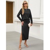 image:imageANRABESS Women 2 Piece Striped Sweater Skirt Set  Cozy Knit Matching Outfit Crew Neck Long Sleeve Top Midi Pencil Skirt Fall Winter Clothes for Work Casual Outing TravelBlack