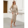 image:imageANRABESS Women 2 Piece Striped Sweater Skirt Set  Cozy Knit Matching Outfit Crew Neck Long Sleeve Top Midi Pencil Skirt Fall Winter Clothes for Work Casual Outing TravelKhaki