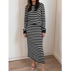 image:imageANRABESS Women 2 Piece Striped Sweater Skirt Set  Cozy Knit Matching Outfit Crew Neck Long Sleeve Top Midi Pencil Skirt Fall Winter Clothes for Work Casual Outing TravelWhite Black