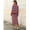 image:imageANRABESS Women 2 Piece Striped Sweater Skirt Set  Cozy Knit Matching Outfit Crew Neck Long Sleeve Top Midi Pencil Skirt Fall Winter Clothes for Work Casual Outing TravelRed White