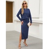 image:imageANRABESS Women 2 Piece Striped Sweater Skirt Set  Cozy Knit Matching Outfit Crew Neck Long Sleeve Top Midi Pencil Skirt Fall Winter Clothes for Work Casual Outing TravelBlue
