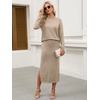 image:imageANRABESS Women 2 Piece Striped Sweater Skirt Set  Cozy Knit Matching Outfit Crew Neck Long Sleeve Top Midi Pencil Skirt Fall Winter Clothes for Work Casual Outing TravelKhaki