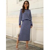 image:imageANRABESS Women 2 Piece Striped Sweater Skirt Set  Cozy Knit Matching Outfit Crew Neck Long Sleeve Top Midi Pencil Skirt Fall Winter Clothes for Work Casual Outing TravelBlue White