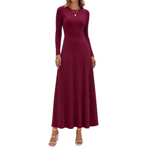 image:imageANRABESS Womens Long Sleeve Ribbed Knit Fall Casual Maxi Dress  Crewneck Swing Flowy A Line Bodycon Sweater DressesSoft Comfy Slim Fitted StretchyEveryday Date Nights WearWinter OutfitsBurgundy