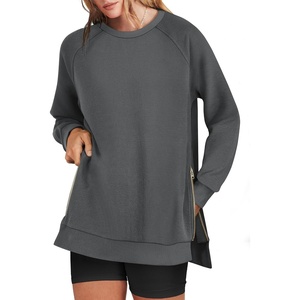 image:imageANRABESS Womens Oversized Crewneck Tunic Sweatshirt  Side Zipper Split Hem Pullover Tops Loose Fit Long Sleeve Shirts Casual Lounge for Daily Office OutfitsSpring Fall ClothesDark Grey