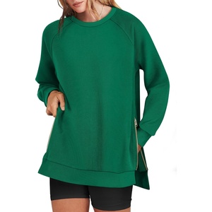 image:imageANRABESS Womens Oversized Crewneck Tunic Sweatshirt  Side Zipper Split Hem Pullover Tops Loose Fit Long Sleeve Shirts Casual Lounge for Daily Office OutfitsSpring Fall ClothesGreen