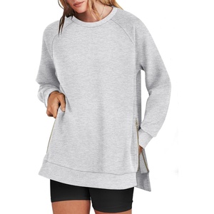 image:imageANRABESS Womens Oversized Crewneck Tunic Sweatshirt  Side Zipper Split Hem Pullover Tops Loose Fit Long Sleeve Shirts Casual Lounge for Daily Office OutfitsSpring Fall ClothesGray