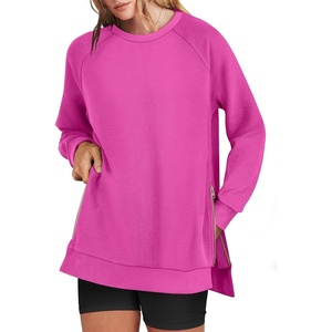 image:imageANRABESS Womens Oversized Crewneck Tunic Sweatshirt  Side Zipper Split Hem Pullover Tops Loose Fit Long Sleeve Shirts Casual Lounge for Daily Office OutfitsSpring Fall ClothesHot Pink