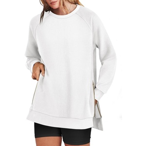 image:imageANRABESS Womens Oversized Crewneck Tunic Sweatshirt  Side Zipper Split Hem Pullover Tops Loose Fit Long Sleeve Shirts Casual Lounge for Daily Office OutfitsSpring Fall ClothesWhite
