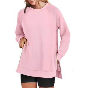 image:imageANRABESS Womens Oversized Crewneck Tunic Sweatshirt  Side Zipper Split Hem Pullover Tops Loose Fit Long Sleeve Shirts Casual Lounge for Daily Office OutfitsSpring Fall ClothesPink