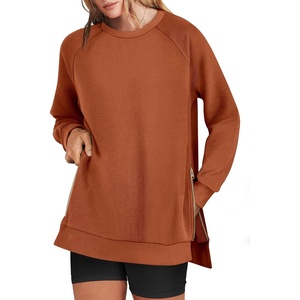 image:imageANRABESS Womens Oversized Crewneck Tunic Sweatshirt  Side Zipper Split Hem Pullover Tops Loose Fit Long Sleeve Shirts Casual Lounge for Daily Office OutfitsSpring Fall ClothesRust