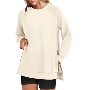 image:imageANRABESS Womens Oversized Crewneck Tunic Sweatshirt  Side Zipper Split Hem Pullover Tops Loose Fit Long Sleeve Shirts Casual Lounge for Daily Office OutfitsSpring Fall ClothesApricot