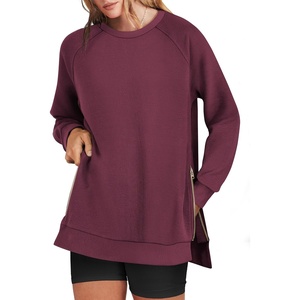 image:imageANRABESS Womens Oversized Crewneck Tunic Sweatshirt  Side Zipper Split Hem Pullover Tops Loose Fit Long Sleeve Shirts Casual Lounge for Daily Office OutfitsSpring Fall ClothesBurgundy