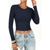 image:imageANRABESS Crop Top Long Sleeve Shirts for Women  Ribbed Slim Fitted Basic Tee Soft Crew Neck T Shirts Fall Fashion Outfits Casual Going Out amp Work Winter Layer ClothesNavy Blue