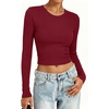 image:imageANRABESS Crop Top Long Sleeve Shirts for Women  Ribbed Slim Fitted Basic Tee Soft Crew Neck T Shirts Fall Fashion Outfits Casual Going Out amp Work Winter Layer ClothesWine Red