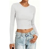 image:imageANRABESS Crop Top Long Sleeve Shirts for Women  Ribbed Slim Fitted Basic Tee Soft Crew Neck T Shirts Fall Fashion Outfits Casual Going Out amp Work Winter Layer ClothesWhite