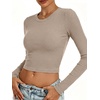 image:imageANRABESS Crop Top Long Sleeve Shirts for Women  Ribbed Slim Fitted Basic Tee Soft Crew Neck T Shirts Fall Fashion Outfits Casual Going Out amp Work Winter Layer ClothesLight Khaki