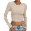 image:imageANRABESS Crop Top Long Sleeve Shirts for Women  Ribbed Slim Fitted Basic Tee Soft Crew Neck T Shirts Fall Fashion Outfits Casual Going Out amp Work Winter Layer ClothesBeige