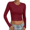 image:imageANRABESS Crop Top Long Sleeve Shirts for Women  Ribbed Slim Fitted Basic Tee Soft Crew Neck T Shirts Fall Fashion Outfits Casual Going Out amp Work Winter Layer ClothesWine Red