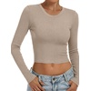 image:imageANRABESS Crop Top Long Sleeve Shirts for Women  Ribbed Slim Fitted Basic Tee Soft Crew Neck T Shirts Fall Fashion Outfits Casual Going Out amp Work Winter Layer ClothesLight Khaki