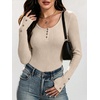 image:imageANRABESS Long Sleeve Shirts for Women Ribbed Knit Tops  Soft Slim Fit Scoop Neck Henley Basic Blouses Business Casual Work Outfits Fall Winter Spring Tee ShirtParchment