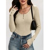 image:imageANRABESS Long Sleeve Shirts for Women Ribbed Knit Tops  Soft Slim Fit Scoop Neck Henley Basic Blouses Business Casual Work Outfits Fall Winter Spring Tee ShirtBeige