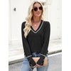 image:imageANRABESS Sweaters for Women Long Sleeve V Neck Lightweight Shirts Business Casual Work Blouses 2026 Fall Knit Pullover TopsBlack White