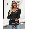 image:imageANRABESS Sweaters for Women Long Sleeve V Neck Lightweight Shirts Business Casual Work Blouses 2026 Fall Knit Pullover TopsBlack White