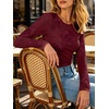 image:imageANRABESS Women Long Sleeve Floral Mesh Slim Fit Going Out Tops  Crewneck Dressy Casual ShirtSoft LightweightTextured Pattern Party Club Work Outfits 2026 Fall Spring Transition ClothesWine Red