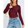 image:imageANRABESS Women Long Sleeve Floral Mesh Slim Fit Going Out Tops  Crewneck Dressy Casual ShirtSoft LightweightTextured Pattern Party Club Work Outfits 2026 Fall Spring Transition ClothesWine Red