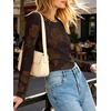 image:imageANRABESS Women Long Sleeve Floral Mesh Slim Fit Going Out Tops  Crewneck Dressy Casual ShirtSoft LightweightTextured Pattern Party Club Work Outfits 2026 Fall Spring Transition ClothesCoffee