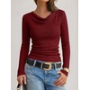 image:imageANRABESS Womens Cowl Neck Long Sleeve Fall Shirts  Soft Ribbed Knit Slim Fitted Crop Tops with Side Ruched Business Casual Outfits Winter Light Cute SweatersRed