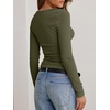 image:imageANRABESS Womens Cowl Neck Long Sleeve Fall Shirts  Soft Ribbed Knit Slim Fitted Crop Tops with Side Ruched Business Casual Outfits Winter Light Cute SweatersArmy Green