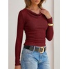 image:imageANRABESS Womens Cowl Neck Long Sleeve Fall Shirts  Soft Ribbed Knit Slim Fitted Crop Tops with Side Ruched Business Casual Outfits Winter Light Cute SweatersRed