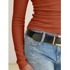 image:imageANRABESS Womens Cowl Neck Long Sleeve Fall Shirts  Soft Ribbed Knit Slim Fitted Crop Tops with Side Ruched Business Casual Outfits Winter Light Cute SweatersBurnt Orange