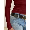 image:imageANRABESS Womens Cowl Neck Long Sleeve Fall Shirts  Soft Ribbed Knit Slim Fitted Crop Tops with Side Ruched Business Casual Outfits Winter Light Cute SweatersRed