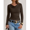 image:imageANRABESS Womens Cowl Neck Long Sleeve Fall Shirts  Soft Ribbed Knit Slim Fitted Crop Tops with Side Ruched Business Casual Outfits Winter Light Cute SweatersBrown