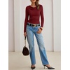 image:imageANRABESS Womens Cowl Neck Long Sleeve Fall Shirts  Soft Ribbed Knit Slim Fitted Crop Tops with Side Ruched Business Casual Outfits Winter Light Cute SweatersRed