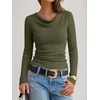 image:imageANRABESS Womens Cowl Neck Long Sleeve Fall Shirts  Soft Ribbed Knit Slim Fitted Crop Tops with Side Ruched Business Casual Outfits Winter Light Cute SweatersArmy Green