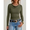 image:imageANRABESS Womens Cowl Neck Long Sleeve Fall Shirts  Soft Ribbed Knit Slim Fitted Crop Tops with Side Ruched Business Casual Outfits Winter Light Cute SweatersArmy Green
