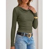 image:imageANRABESS Womens Cowl Neck Long Sleeve Fall Shirts  Soft Ribbed Knit Slim Fitted Crop Tops with Side Ruched Business Casual Outfits Winter Light Cute SweatersArmy Green