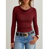 image:imageANRABESS Womens Cowl Neck Long Sleeve Fall Shirts  Soft Ribbed Knit Slim Fitted Crop Tops with Side Ruched Business Casual Outfits Winter Light Cute SweatersRed