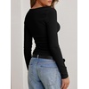 image:imageANRABESS Womens Cowl Neck Long Sleeve Fall Shirts  Soft Ribbed Knit Slim Fitted Crop Tops with Side Ruched Business Casual Outfits Winter Light Cute SweatersBlack