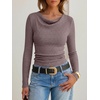 image:imageANRABESS Womens Cowl Neck Long Sleeve Fall Shirts  Soft Ribbed Knit Slim Fitted Crop Tops with Side Ruched Business Casual Outfits Winter Light Cute SweatersDusty Pink