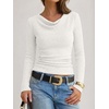 image:imageANRABESS Womens Cowl Neck Long Sleeve Fall Shirts  Soft Ribbed Knit Slim Fitted Crop Tops with Side Ruched Business Casual Outfits Winter Light Cute SweatersWhite