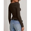 image:imageANRABESS Womens Cowl Neck Long Sleeve Fall Shirts  Soft Ribbed Knit Slim Fitted Crop Tops with Side Ruched Business Casual Outfits Winter Light Cute SweatersBrown