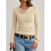 image:imageANRABESS Womens Cowl Neck Long Sleeve Fall Shirts  Soft Ribbed Knit Slim Fitted Crop Tops with Side Ruched Business Casual Outfits Winter Light Cute SweatersBeige